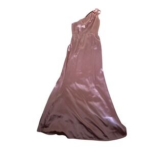 Lulus One Shoulder Satin Maxi Dress Mauve Pink Formal Gown Womens XS Bridesmaid